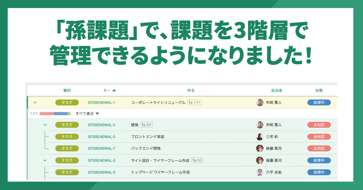 「孫課題」で課題を3階層で管理できるようになりました！