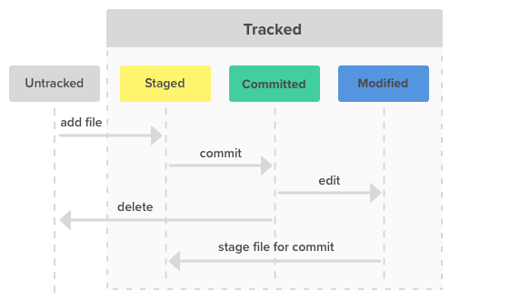 The three file states for Git: modified, staged, and committed.