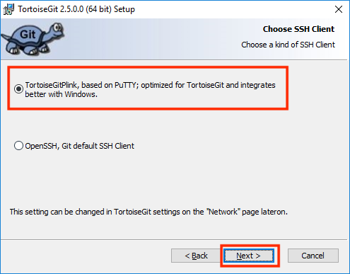 Click Next while selecting TortoisePLink.