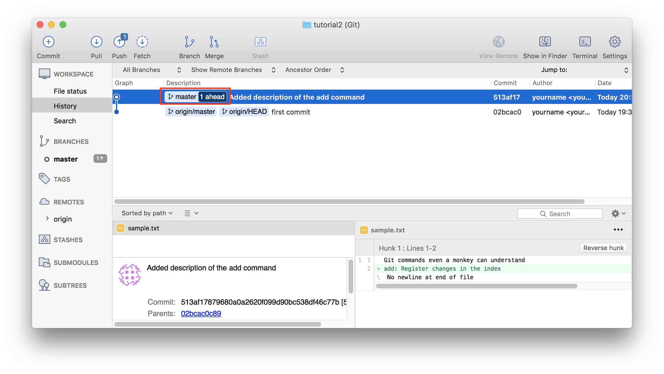 The local repository‘s commit has advanced.