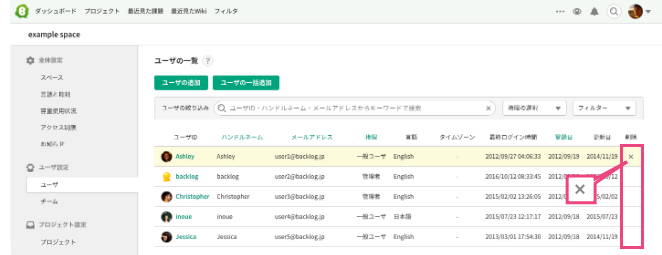 ユーザの削除