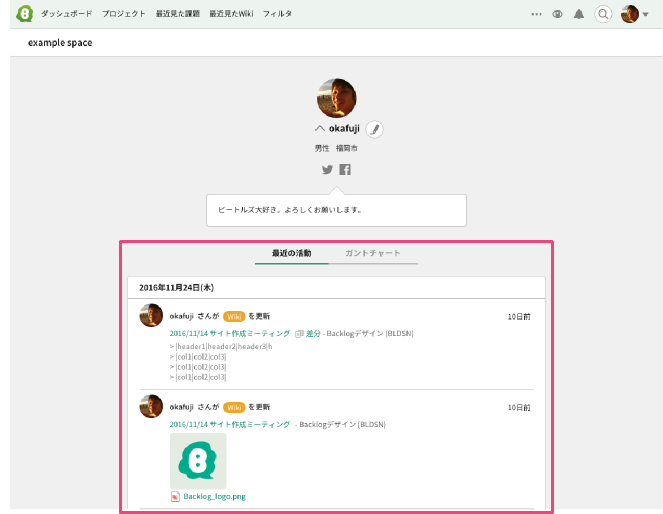 プロフィールの”最近の活動”