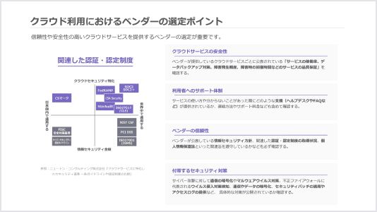 ベンダーの選定ポイントについて説明している資料画像