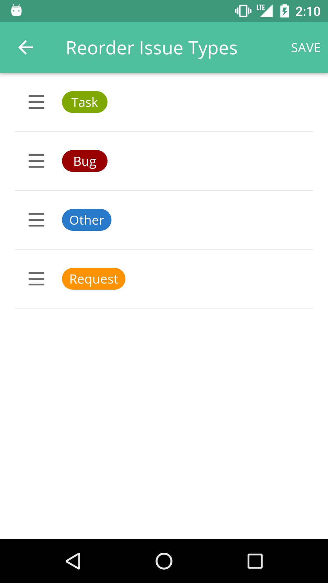 Reorder issue types on Backlog for Android