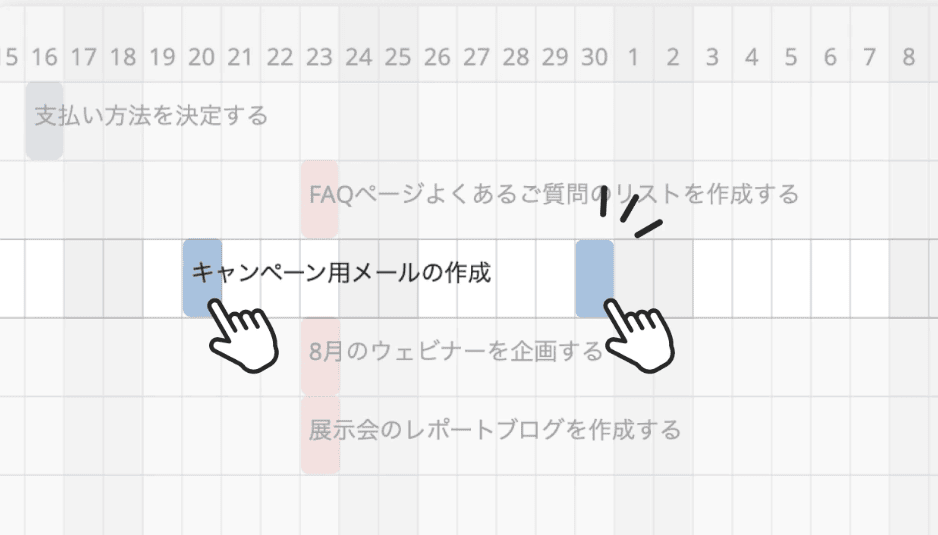 Backlogのガントチャートにてドラッグ＆ドロップでスケジュールを変更している画像