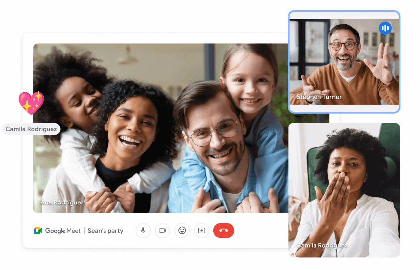 Google Meetで様々なメンバーが楽しく会話している様子の画像