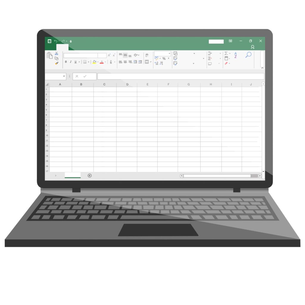 表計算ソフトを開いているノートパソコンのイラスト画像