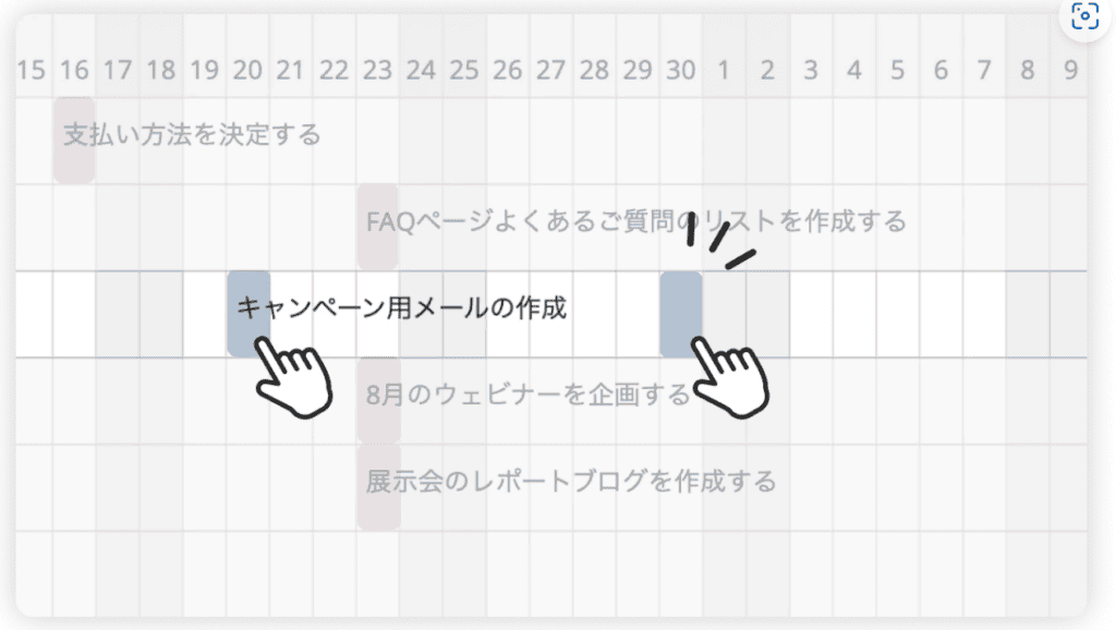 Backlogのガントチャート上のスケジュールを指でドラッグアンドドロップしている様子の画像