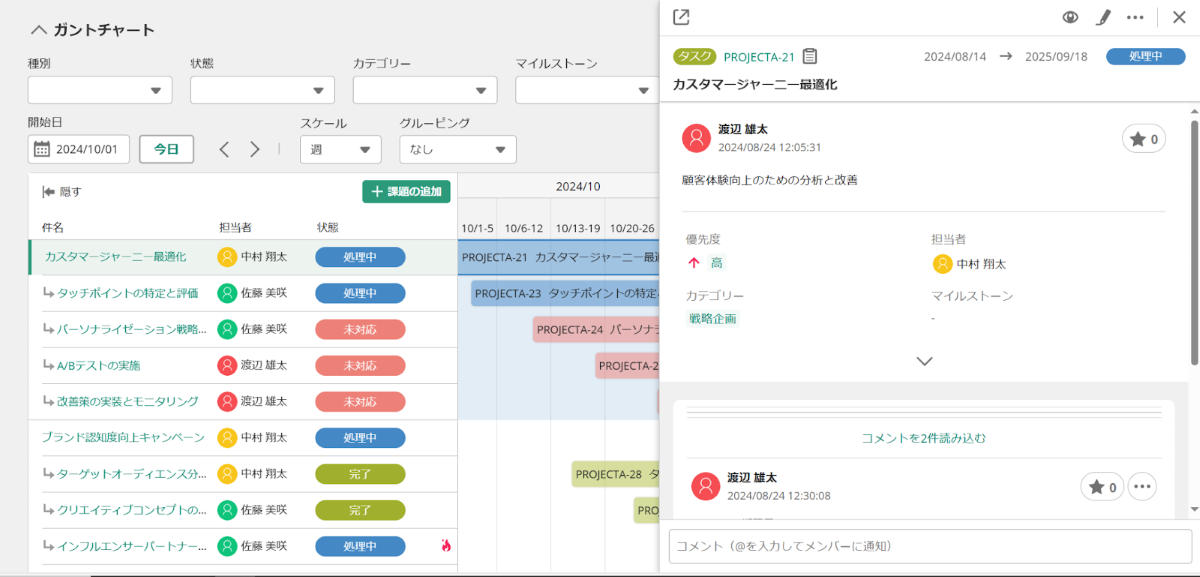 タスクごとに情報を集約できる