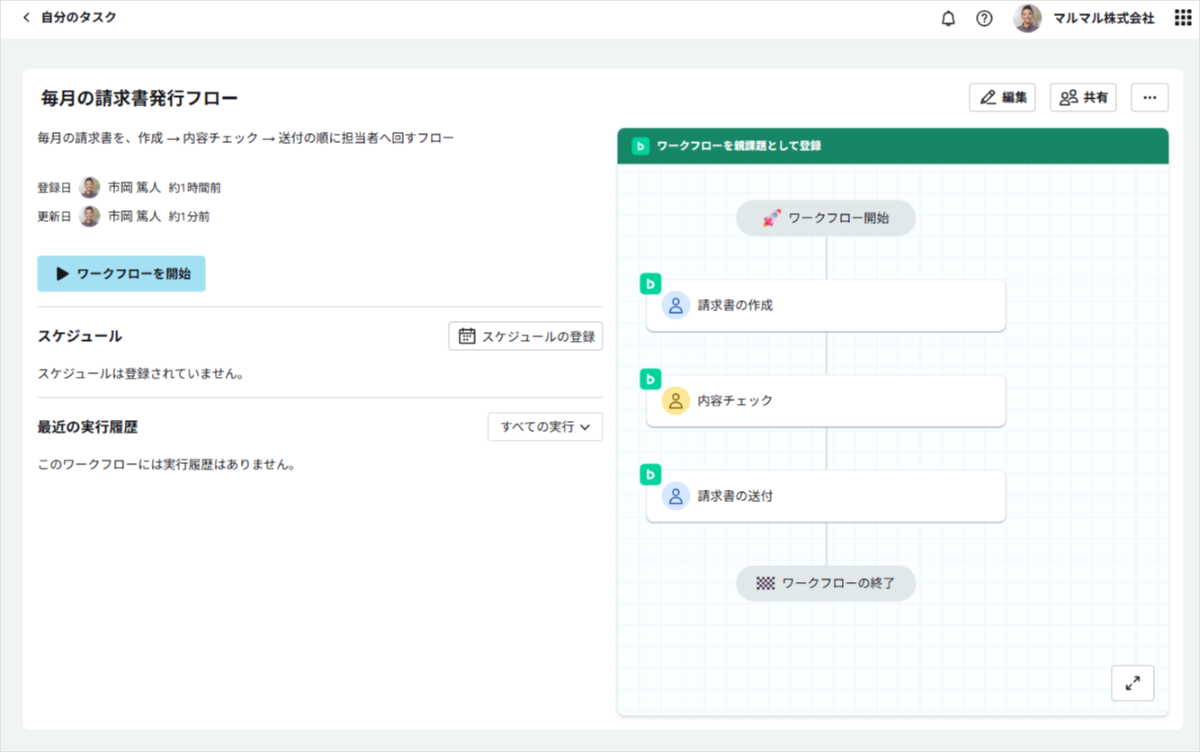 ワークフローの管理画面